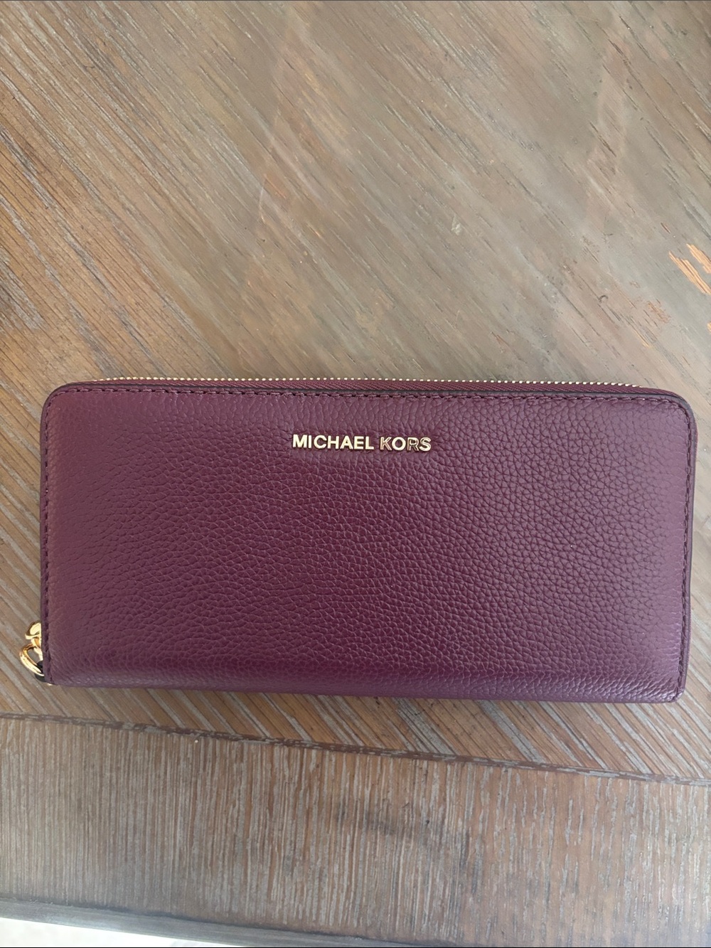 Michael Kors Burgundy Pebbled Leather Zip Wallet
